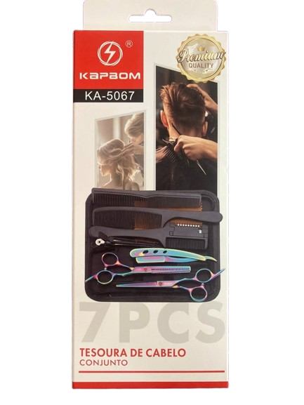 Kit Tesoura de Cabelo Kapbom KA-5067 – Profissional 7 Peças